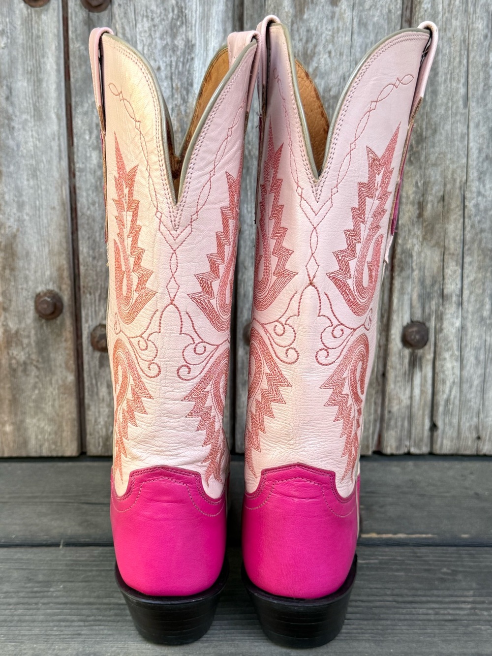 Rare Hard to Find Vintage Lucchese 1883 Pink Wing Tip Women's Cowboy Boots - Picture 5 of 8